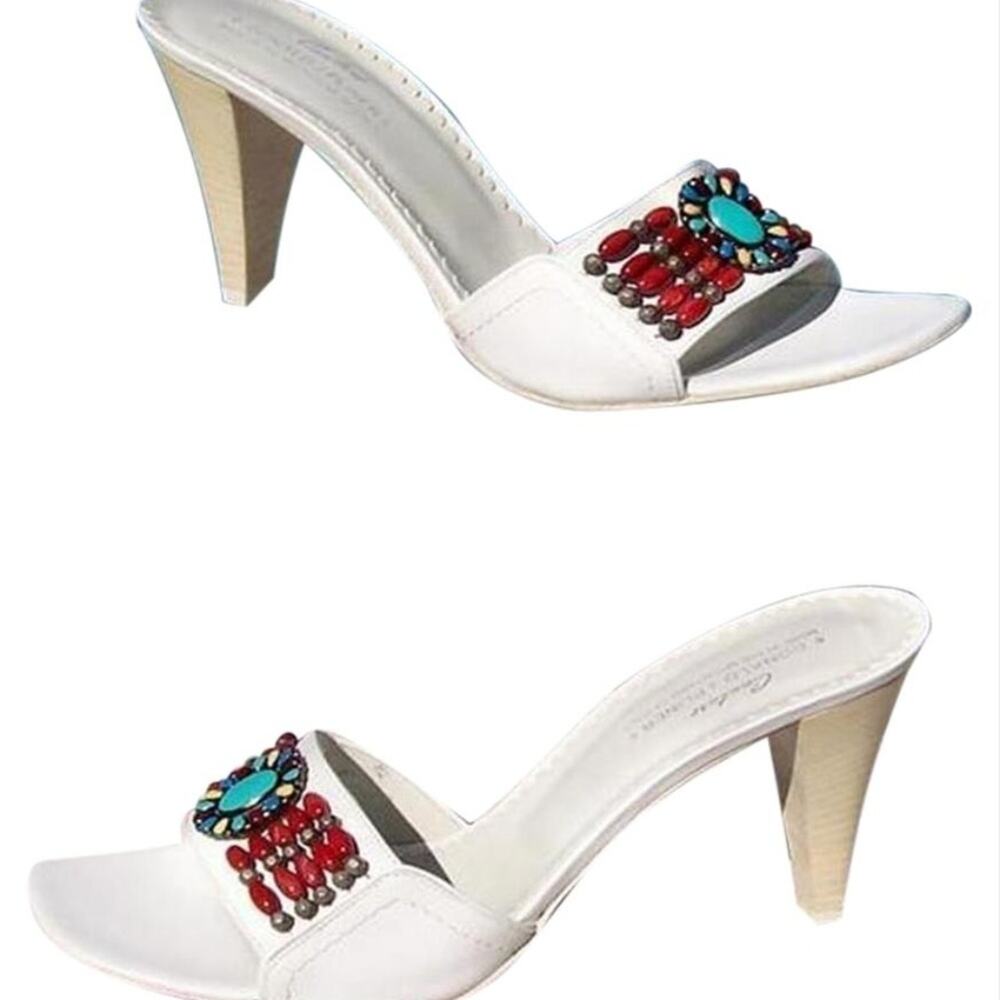 Donald Pliner White Leather Colorful Stones Shoe Sandal Slide NWT $275 Sz 7.5
